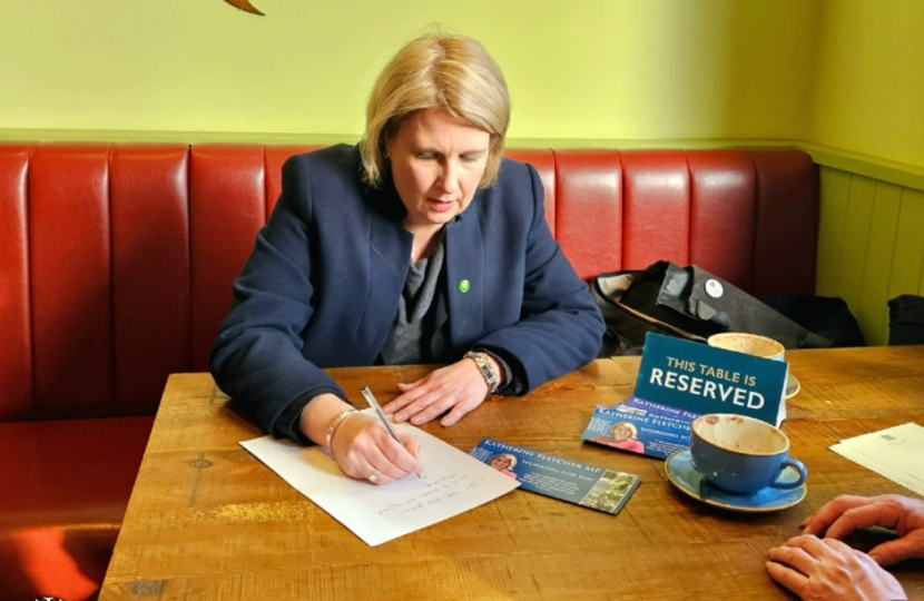 Katherine Fletcher sat at a table in Booth's Longton, taking notes for a constituent.