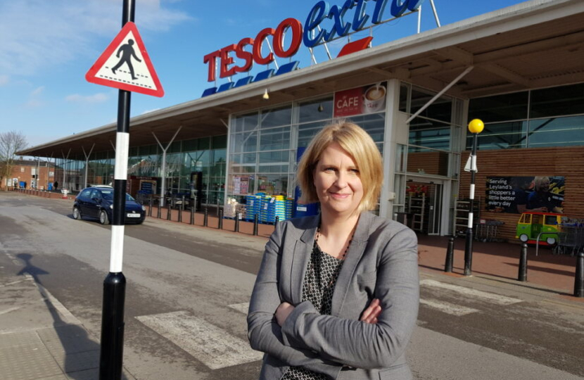 Katherine standing in front of Tesco