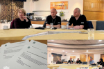 A collage of images of Katherine Fletcher sat at a table with police officers, councillors, and businesspeople also present.
